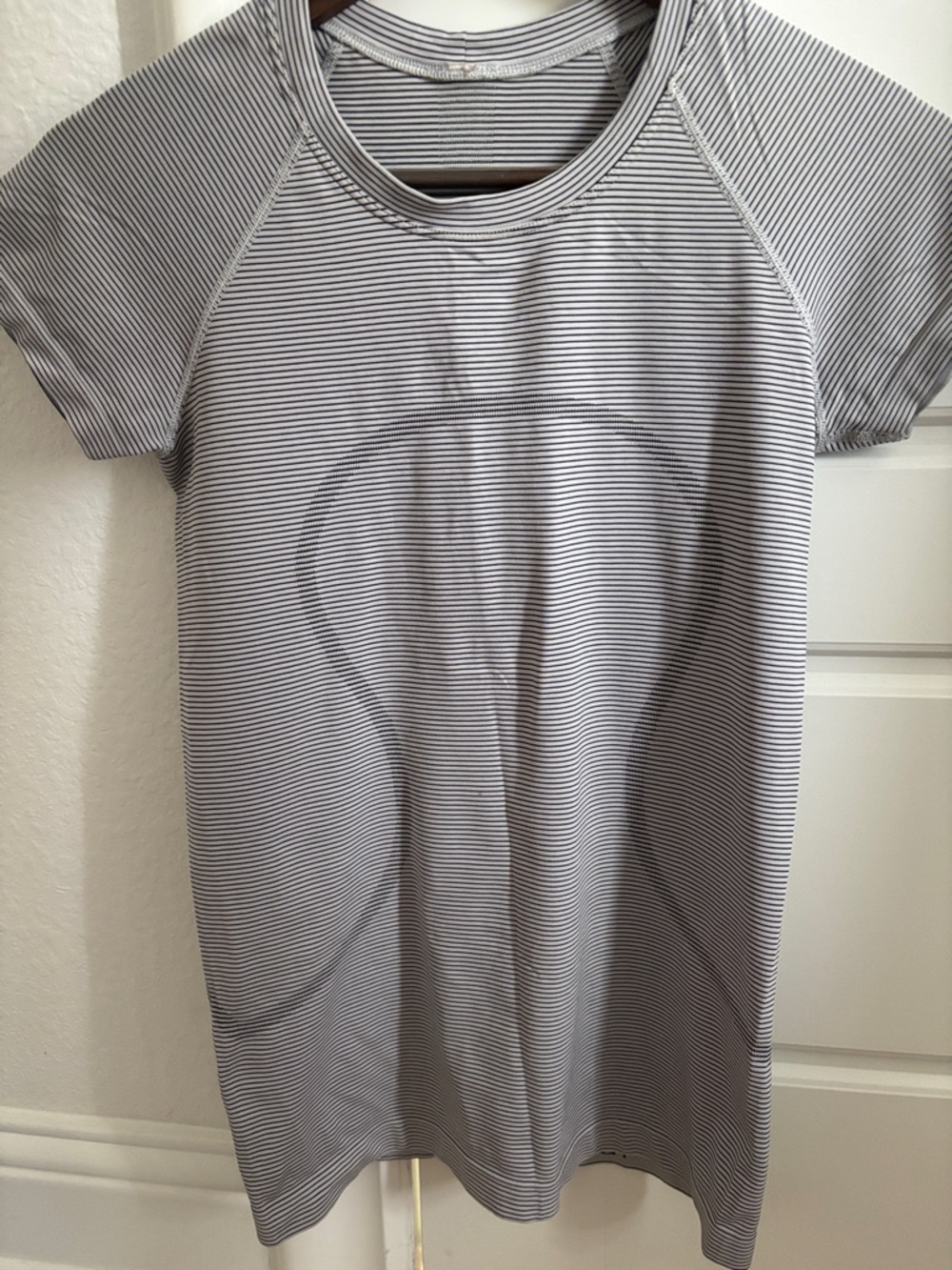 Lululemon Striped Short Sleeve Athletic Tee in White and Black